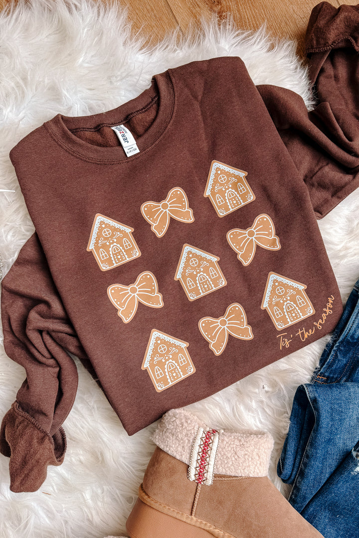 Gingerbread Houses Crewneck Sweatshirt - Chocolate