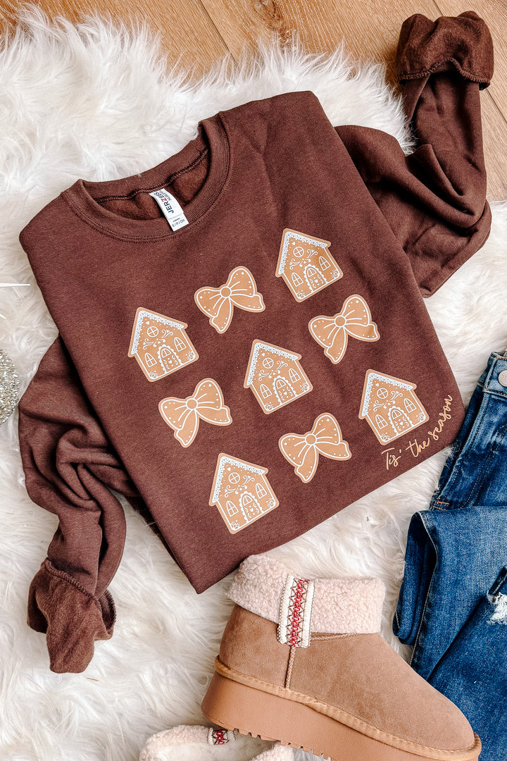 Gingerbread Houses Crewneck Sweatshirt - Chocolate