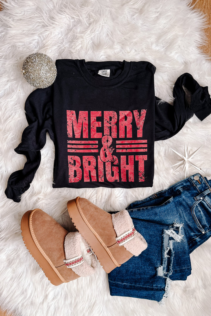 Merry & Bright Lines Graphic Long Sleeve - Black