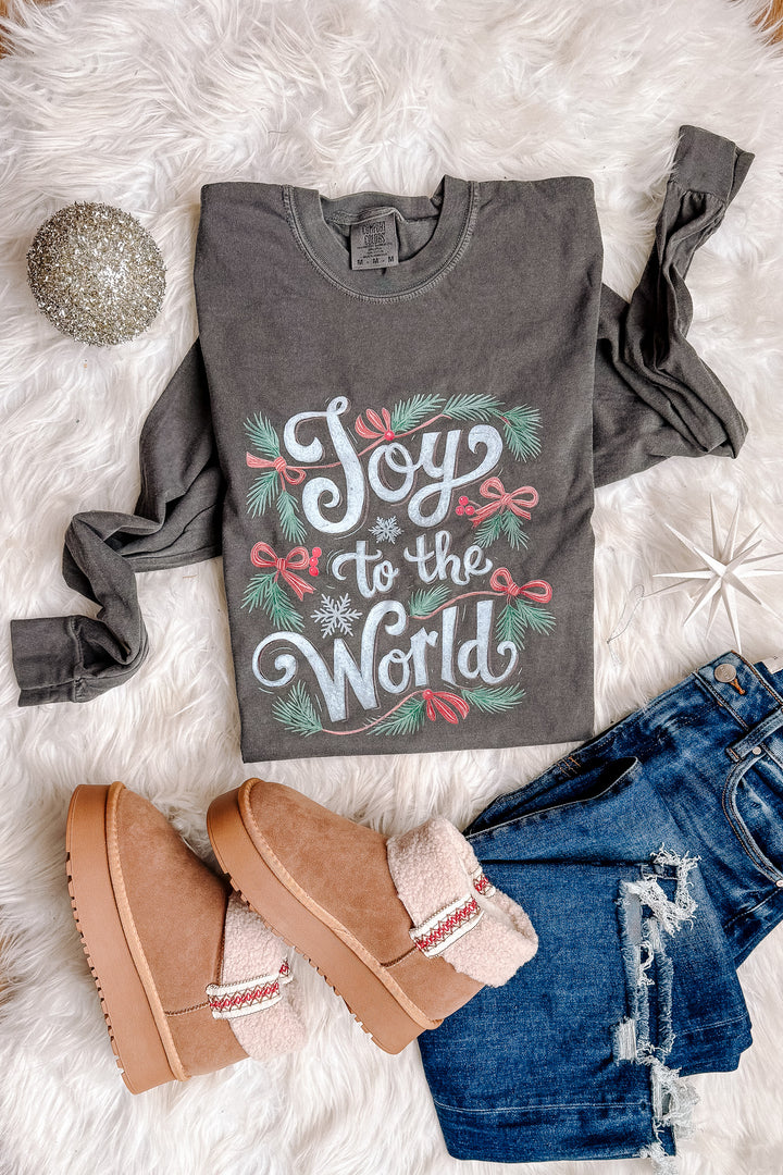Festive Joy To The World Graphic Long Sleeve - Pepper