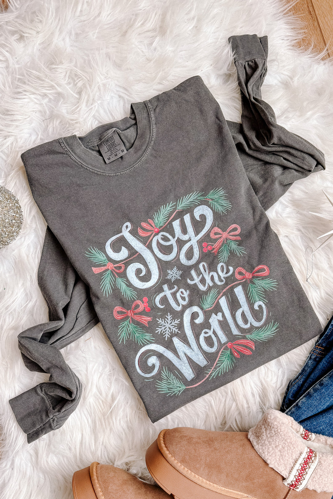 Festive Joy To The World Graphic Long Sleeve - Pepper