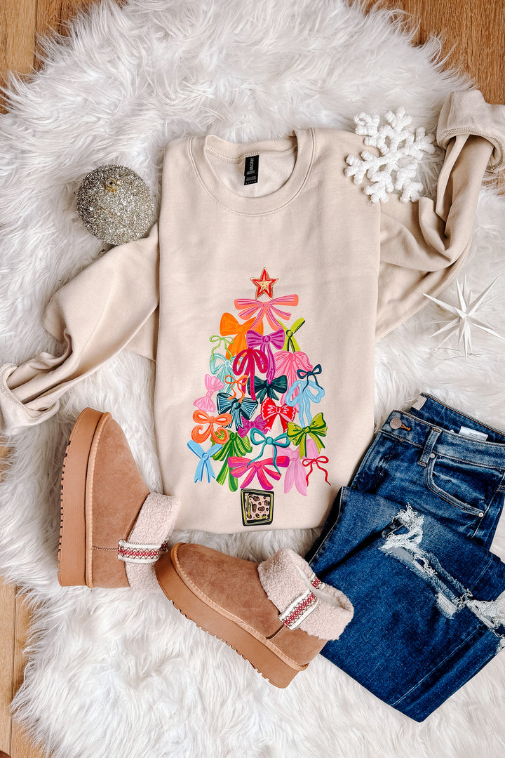 Ribbon Rush Tree Graphic Sweatshirt - Sand