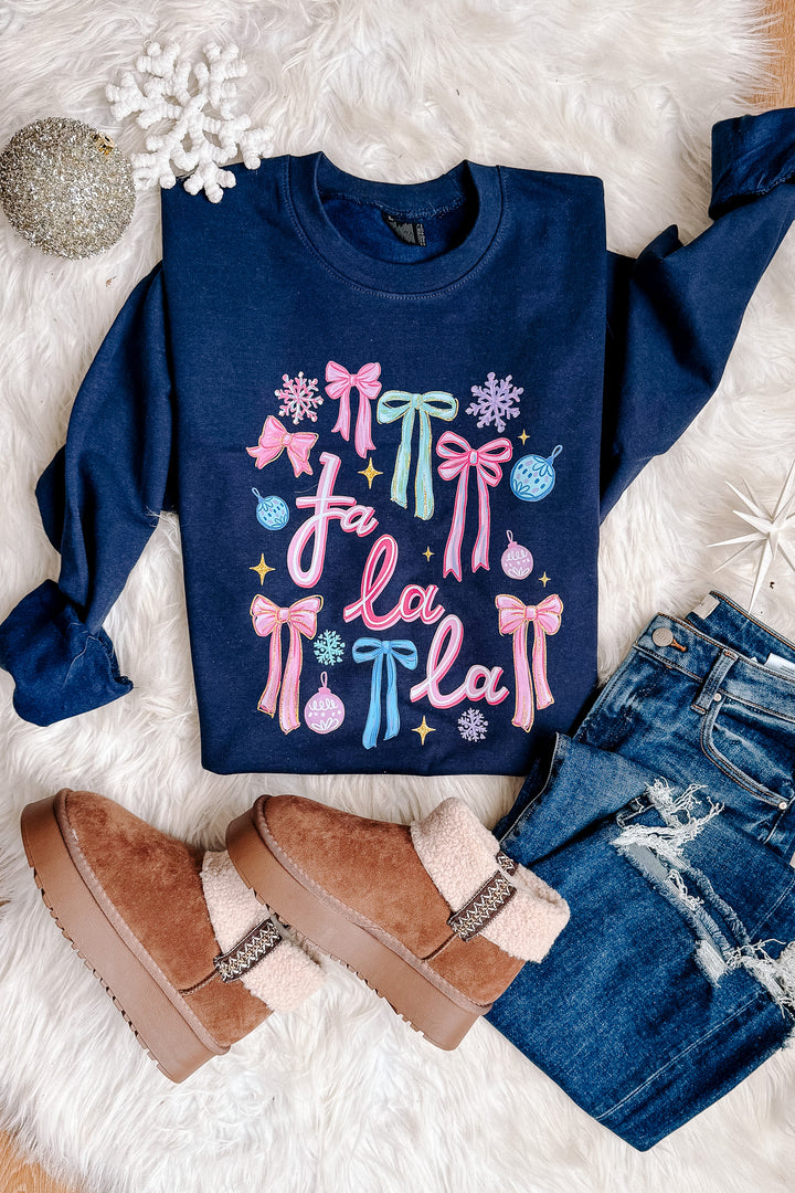 Fa La La Bright Bows Graphic Sweatshirt - Navy
