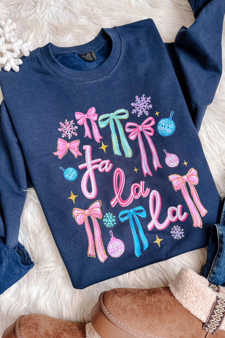 Fa La La Bright Bows Graphic Sweatshirt - Navy