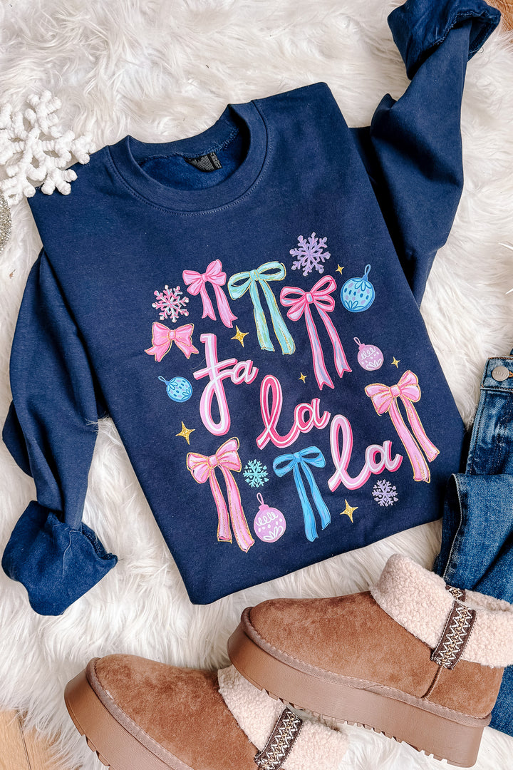 Fa La La Bright Bows Graphic Sweatshirt - Navy