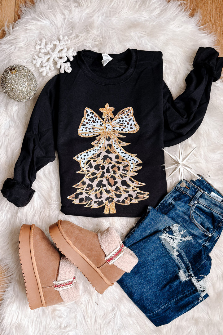 Leopard Luxe Tree Graphic Sweatshirt - Black