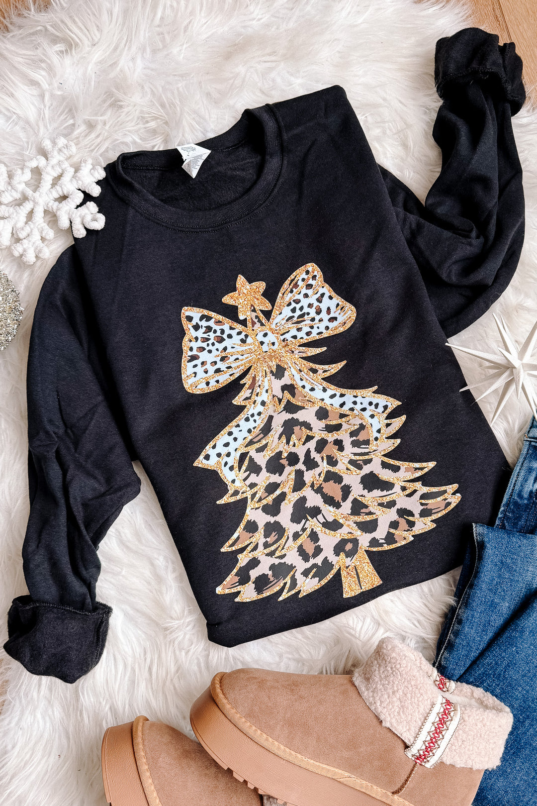Leopard Luxe Tree Graphic Sweatshirt - Black