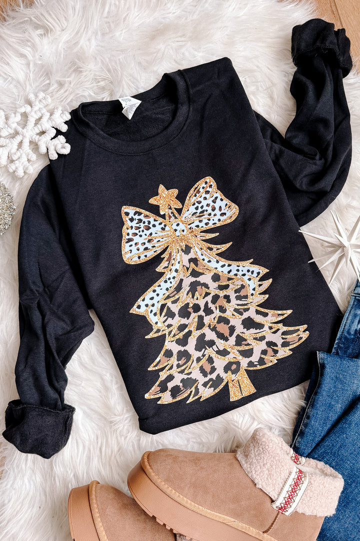 Leopard Luxe Tree Graphic Sweatshirt - Black