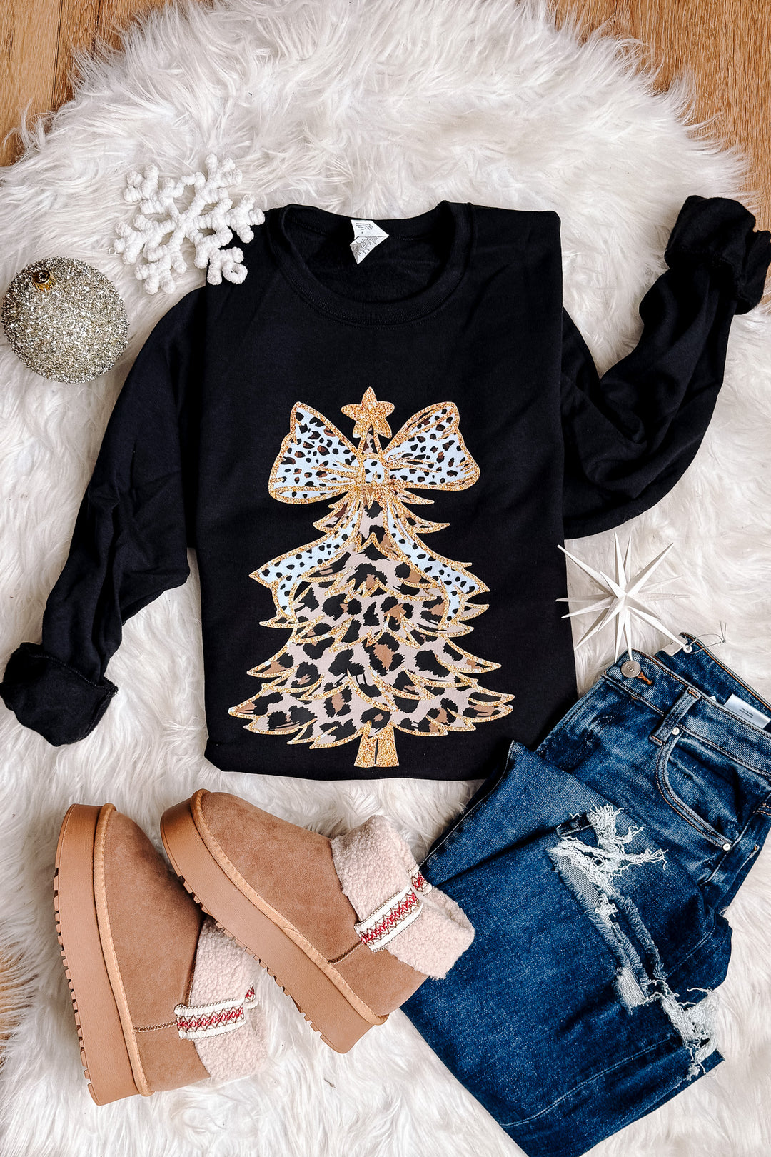 Leopard Luxe Tree Graphic Sweatshirt - Black