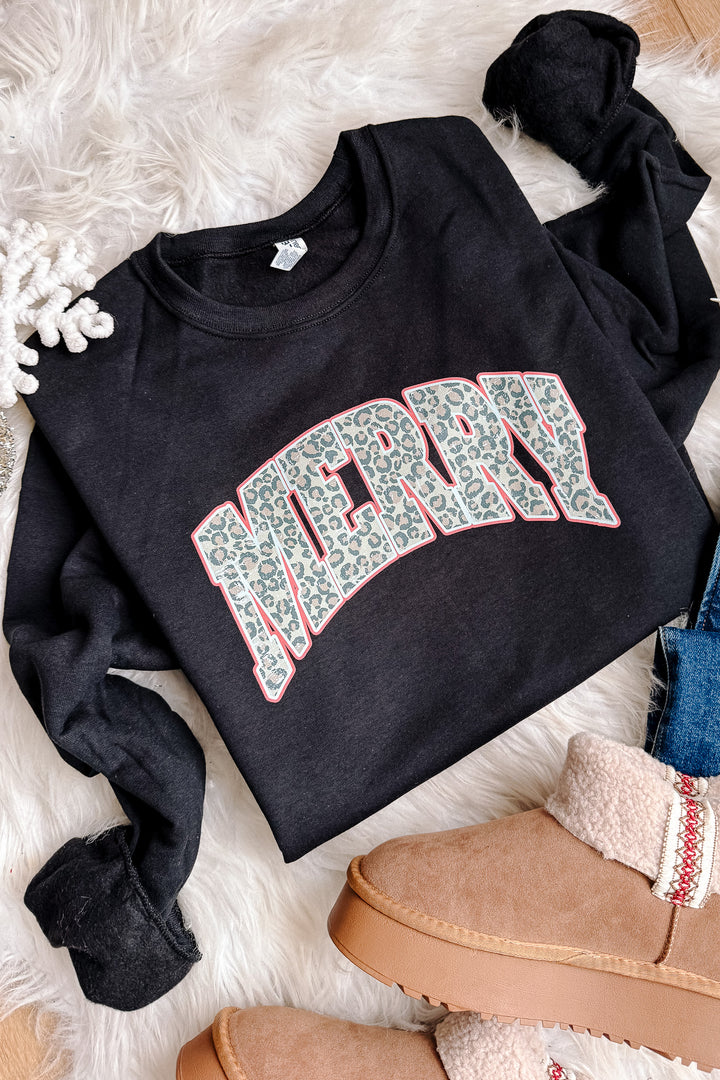 Leopard Merry Graphic Sweatshirt - Black