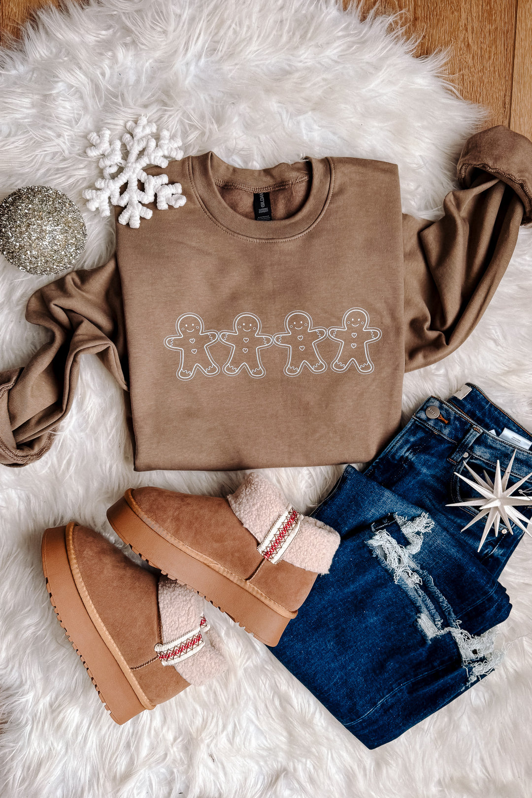 Gingerbread Outlines Crewneck Sweatshirt - Brown