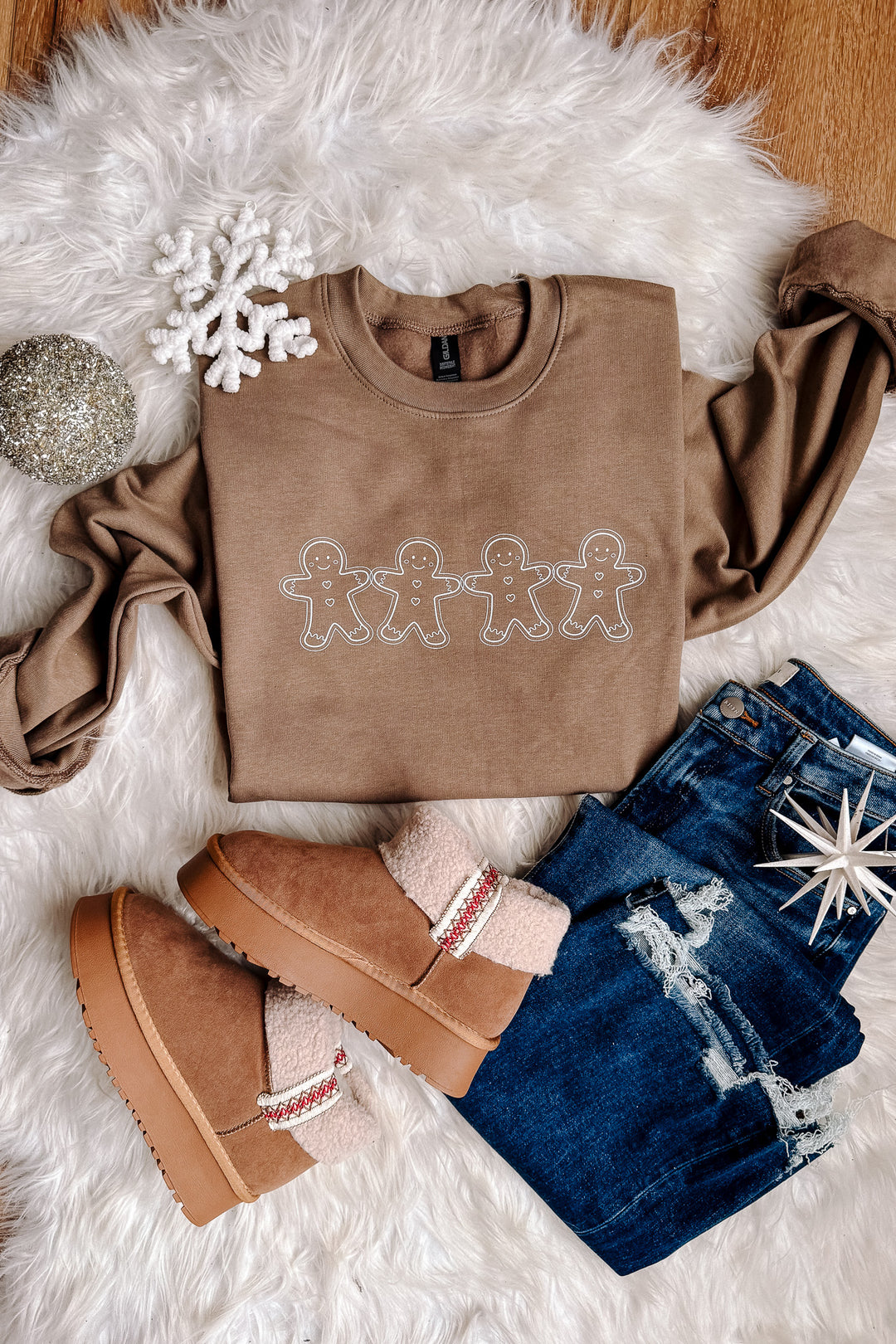 Gingerbread Outlines Crewneck Sweatshirt - Brown