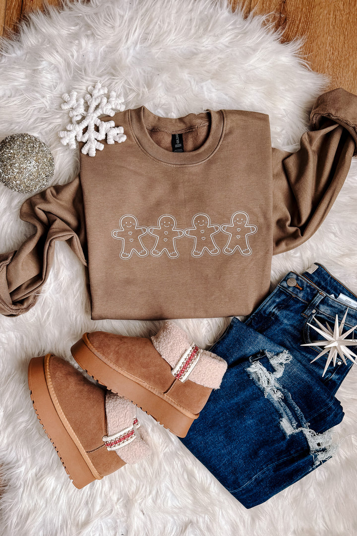 Gingerbread Outlines Crewneck Sweatshirt - Brown