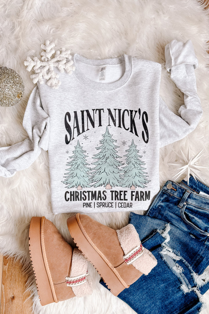 Saint Nick's Tree Farm Crewneck Sweatshirt - Ash Grey