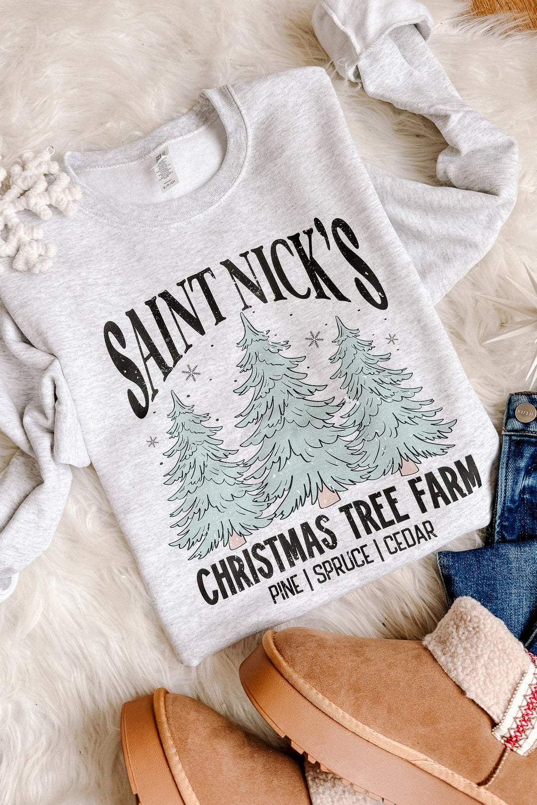 Saint Nick's Tree Farm Crewneck Sweatshirt - Ash Grey