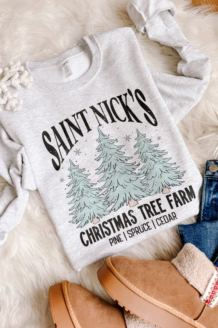 Saint Nick's Tree Farm Crewneck Sweatshirt - Ash Grey