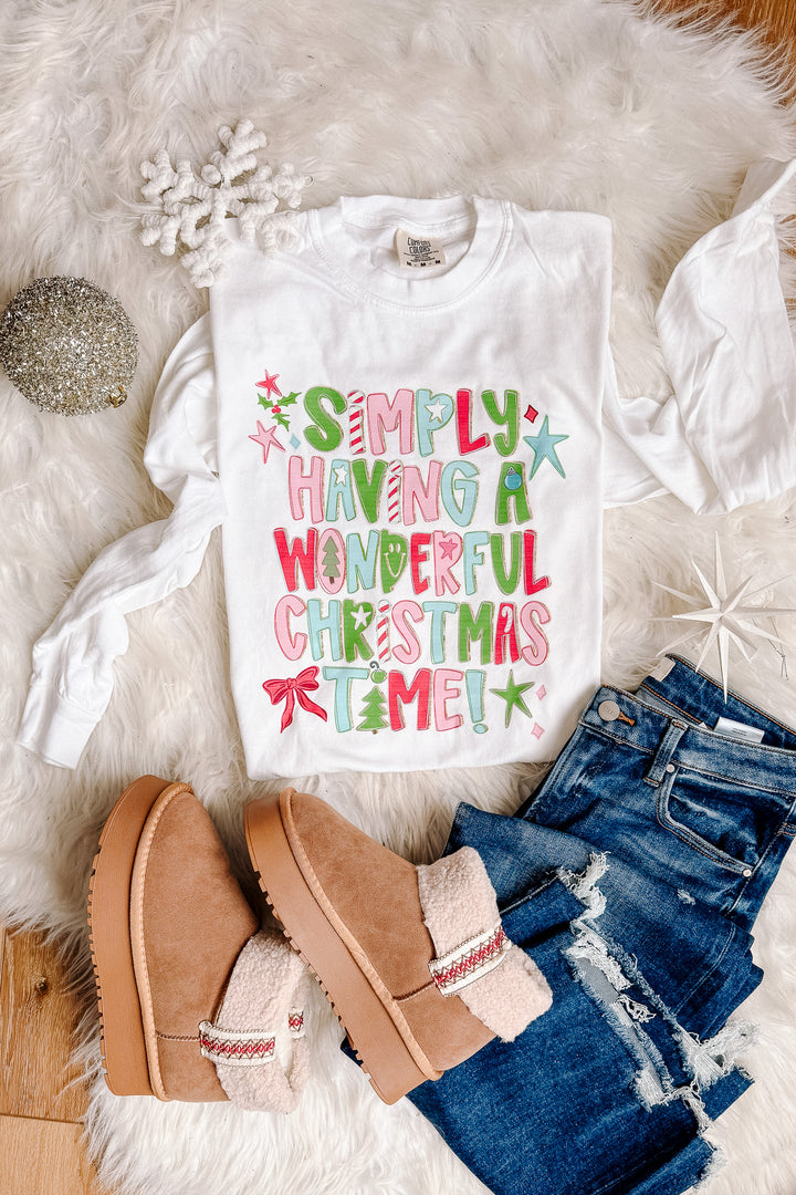 Simply Having A Wonderful Christmas Time Graphic Long Sleeve - White