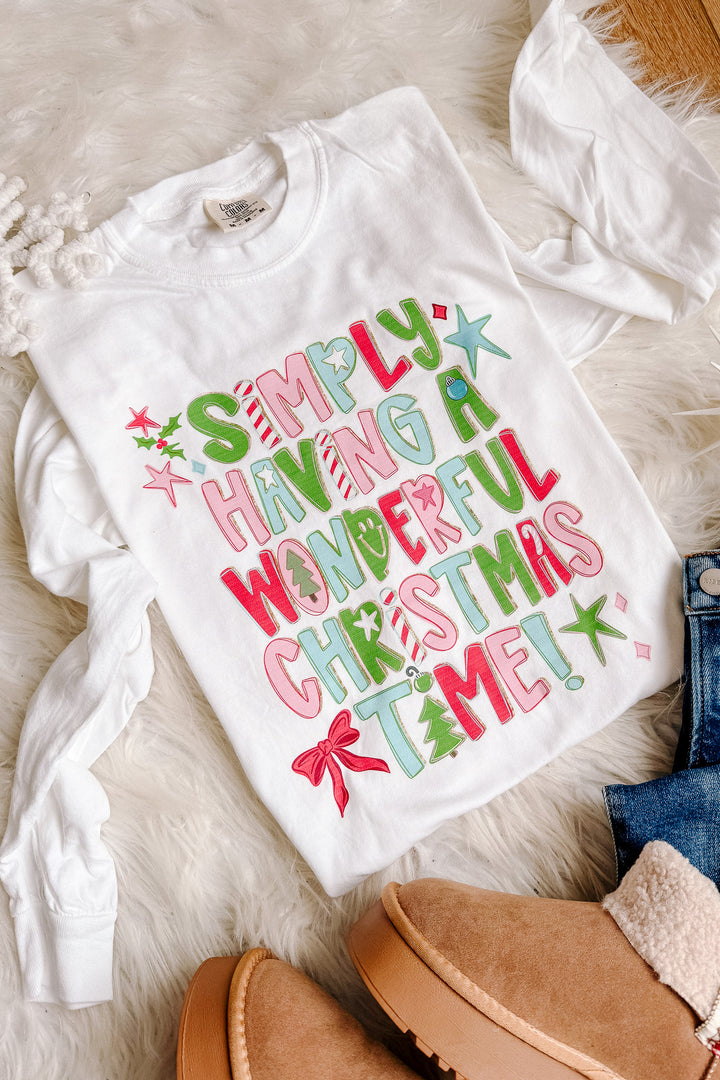 Simply Having A Wonderful Christmas Time Graphic Long Sleeve - White
