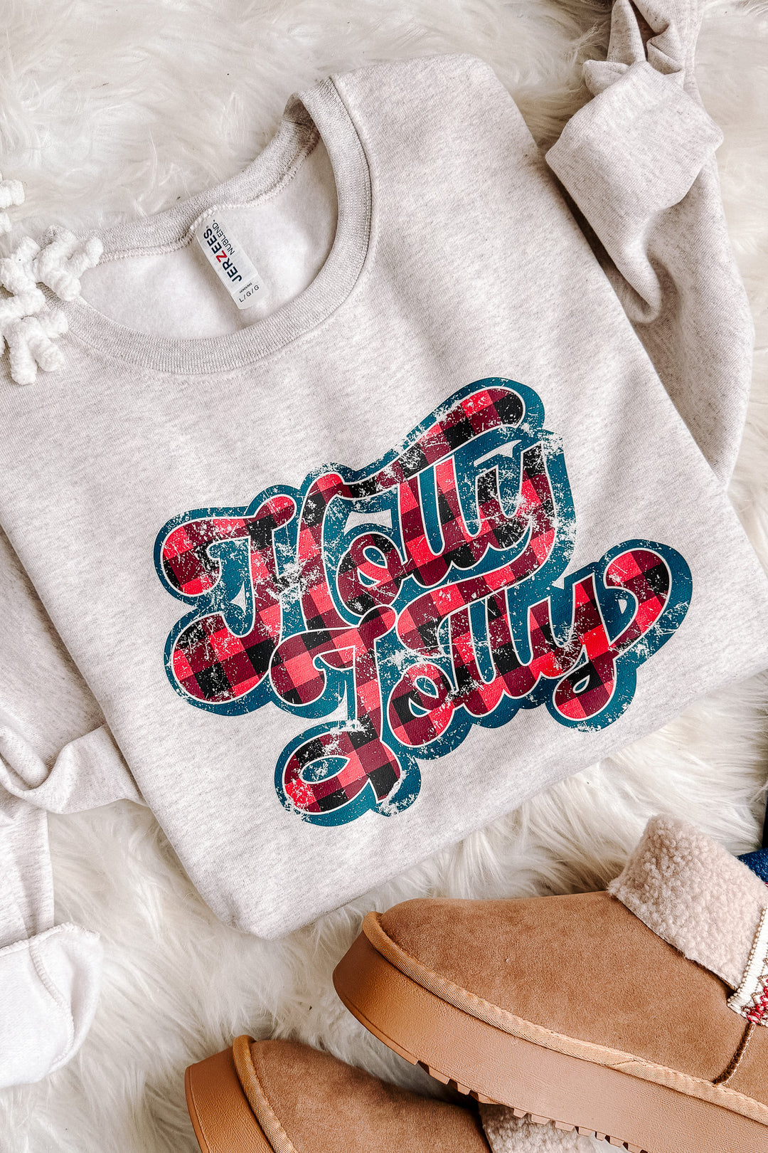 Green Red Plaid Holly Jolly Graphic Sweatshirt - Oatmeal Heather