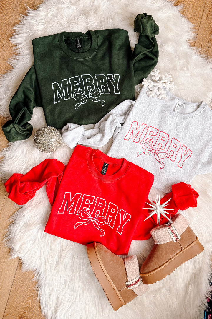 Merry Outline Bow Graphic Sweatshirt - Multiple colors