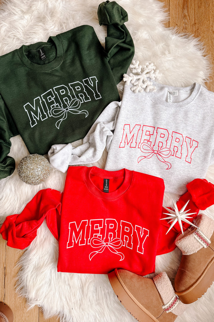 Merry Outline Bow Graphic Sweatshirt - Multiple colors