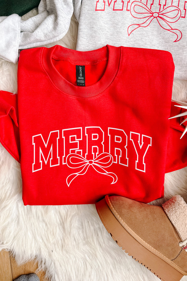 Merry Outline Bow Graphic Sweatshirt - Multiple colors