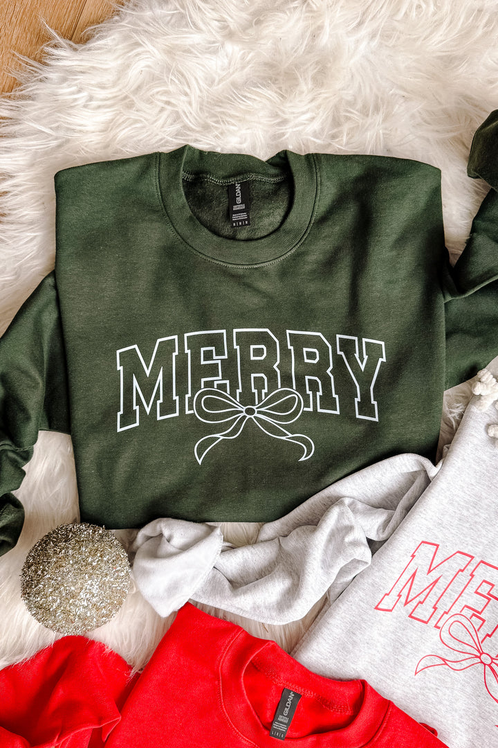 Merry Outline Bow Graphic Sweatshirt - Multiple colors