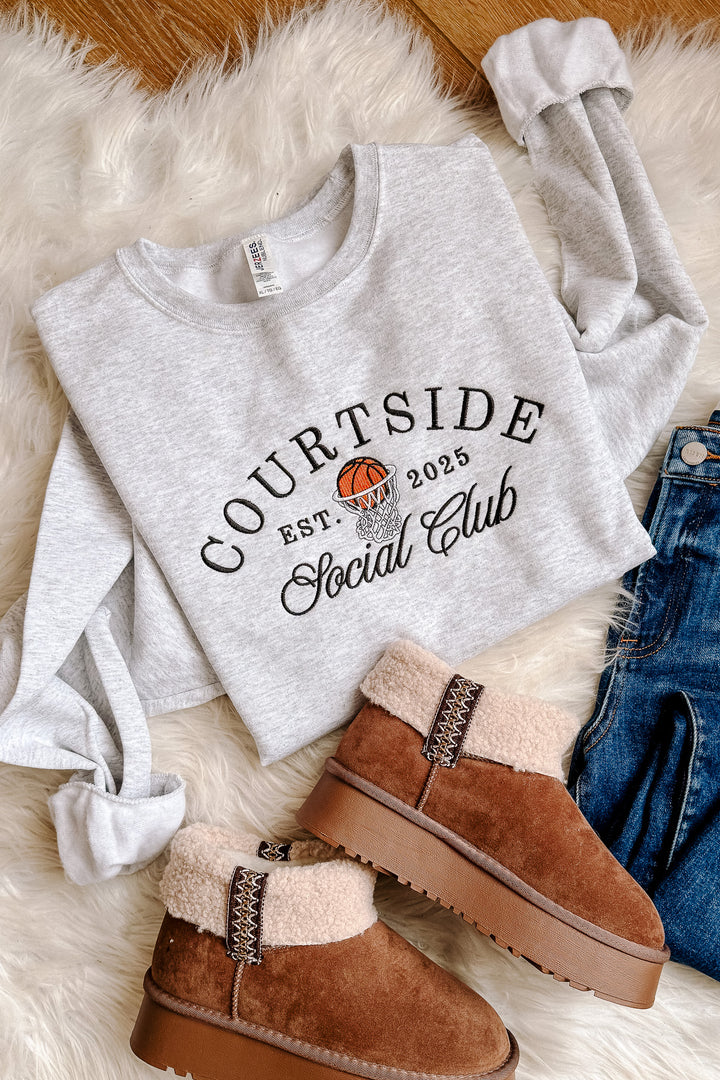 Courtside Social Club Embroidered Sweatshirt - Ash Grey