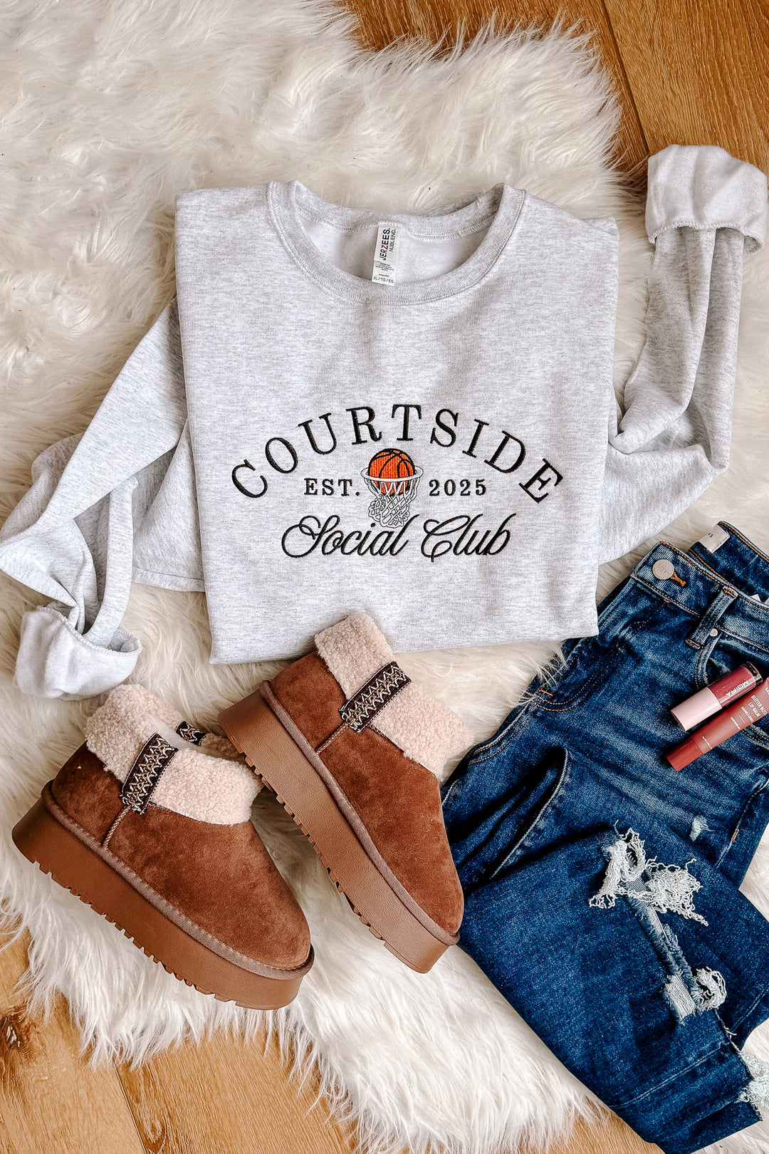 Courtside Social Club Embroidered Sweatshirt - Ash Grey