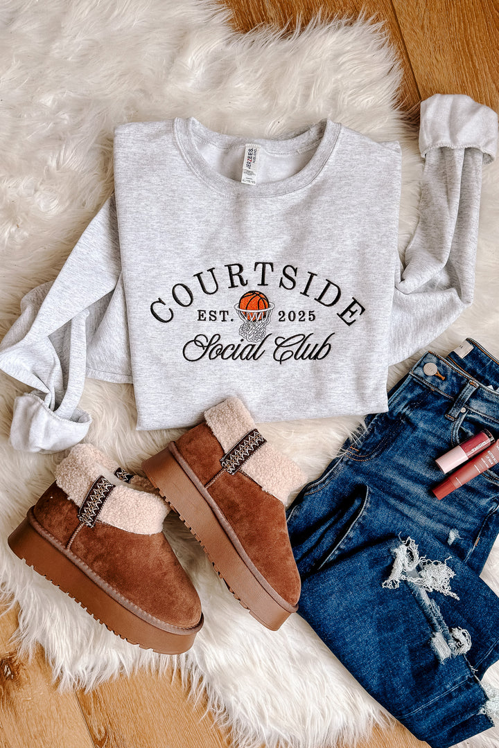 Courtside Social Club Embroidered Sweatshirt - Ash Grey