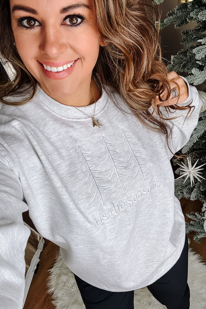 Tis The Season Embroidered Sweatshirt - Ash Grey
