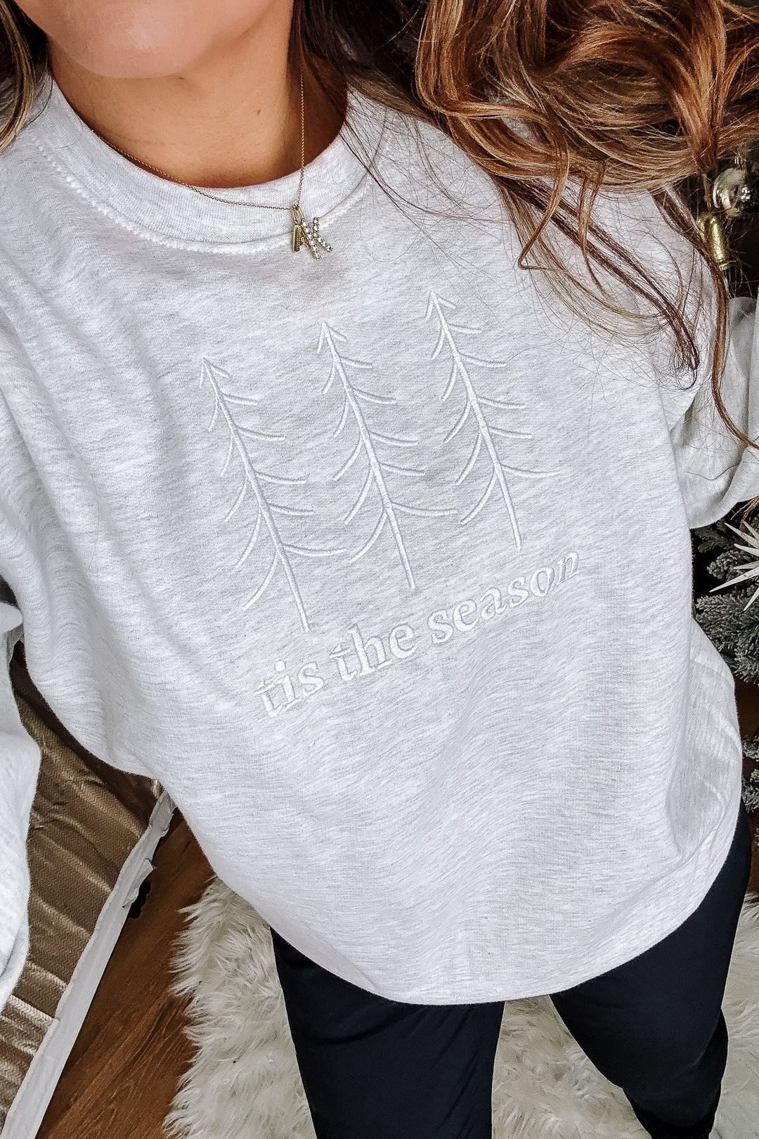 Tis The Season Embroidered Sweatshirt - Ash Grey