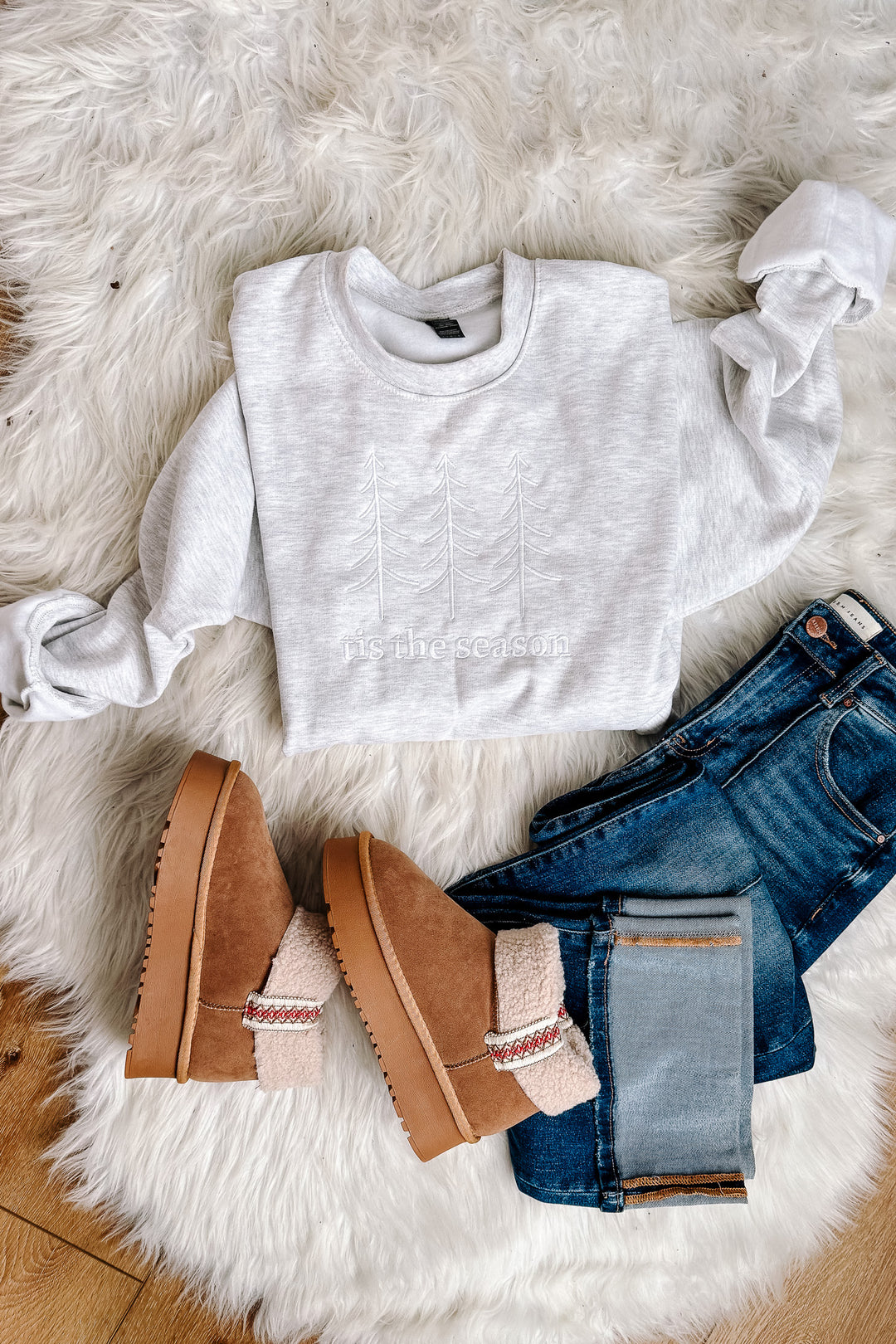 Tis The Season Embroidered Sweatshirt - Ash Grey