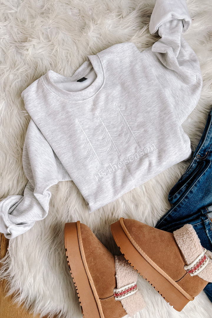 Tis The Season Embroidered Sweatshirt - Ash Grey