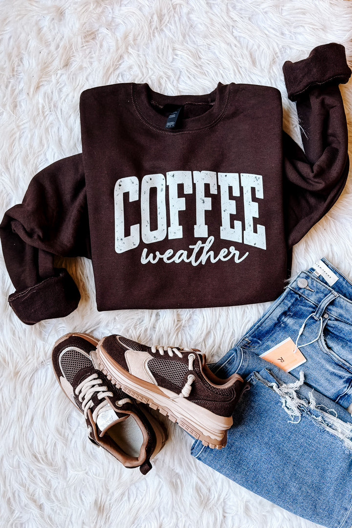Cream Coffee Weather Graphic Sweatshirt - Chocolate Brown