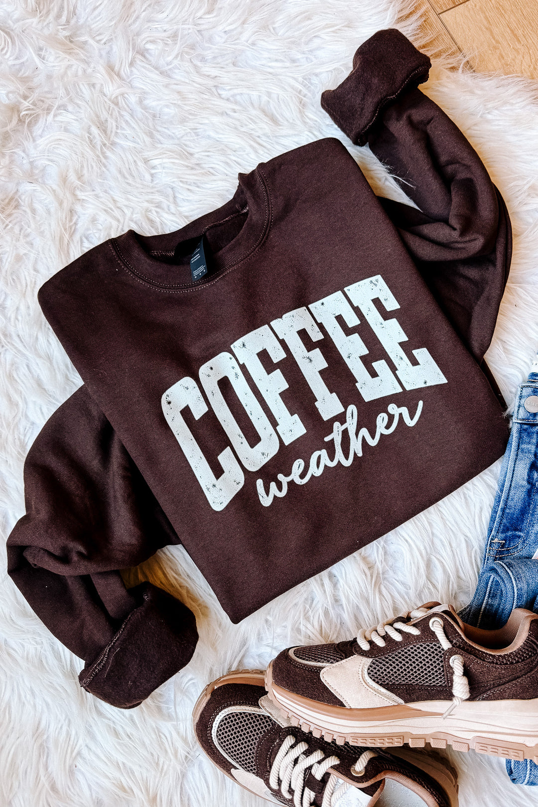 Cream Coffee Weather Graphic Sweatshirt - Chocolate Brown