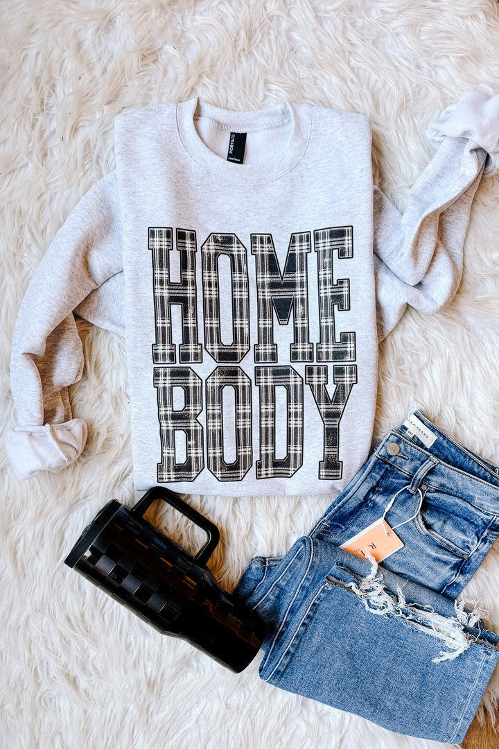Plaid Home Body Graphic Sweatshirt - Ash Grey