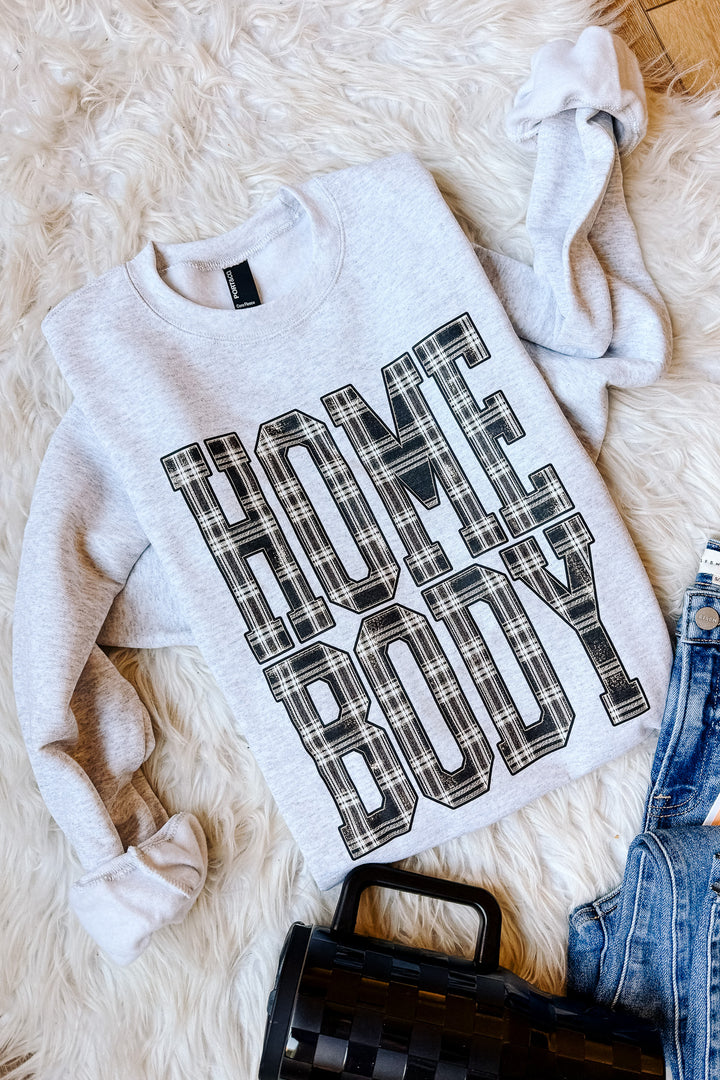 Plaid Home Body Graphic Sweatshirt - Ash Grey