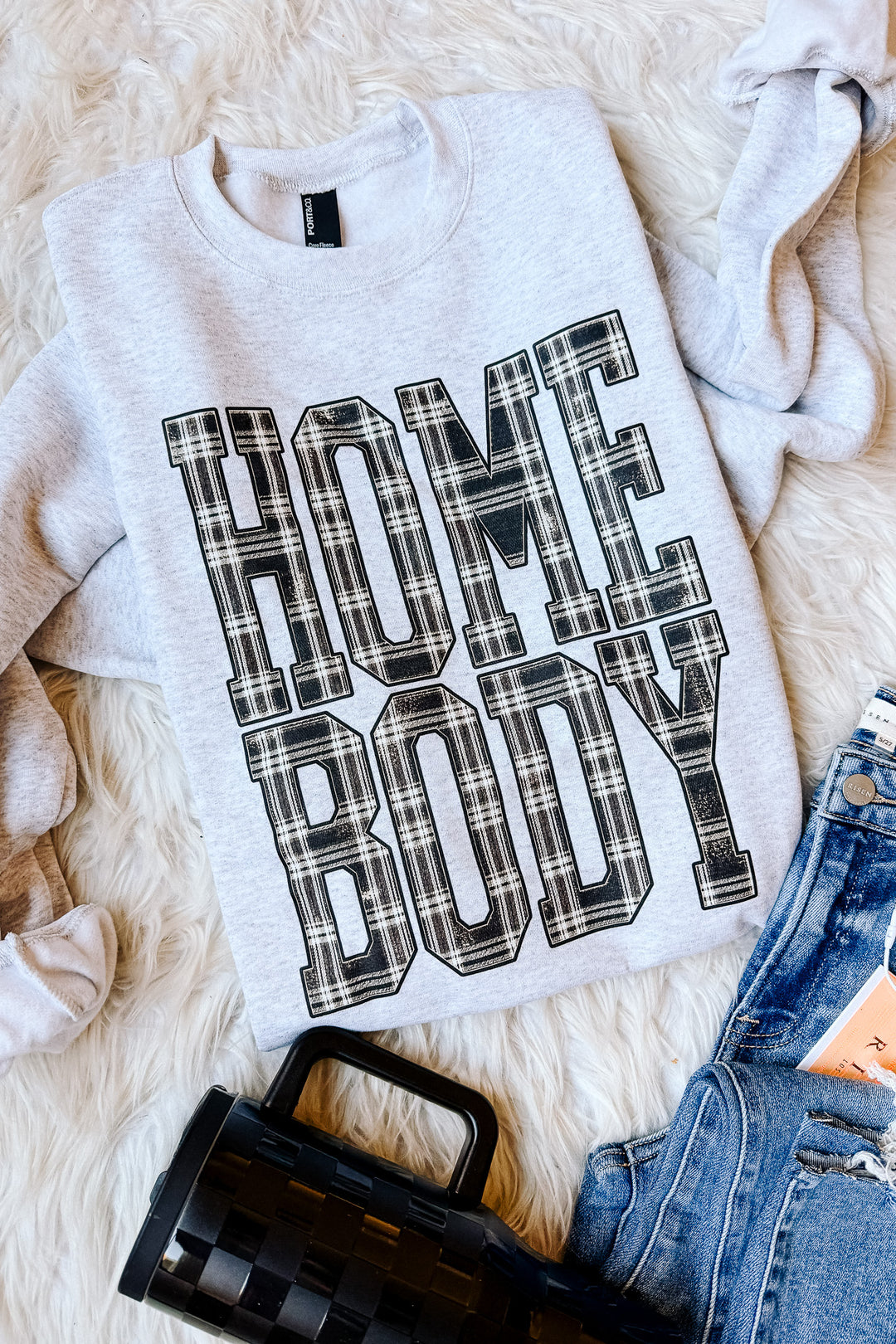 Plaid Home Body Graphic Sweatshirt - Ash Grey