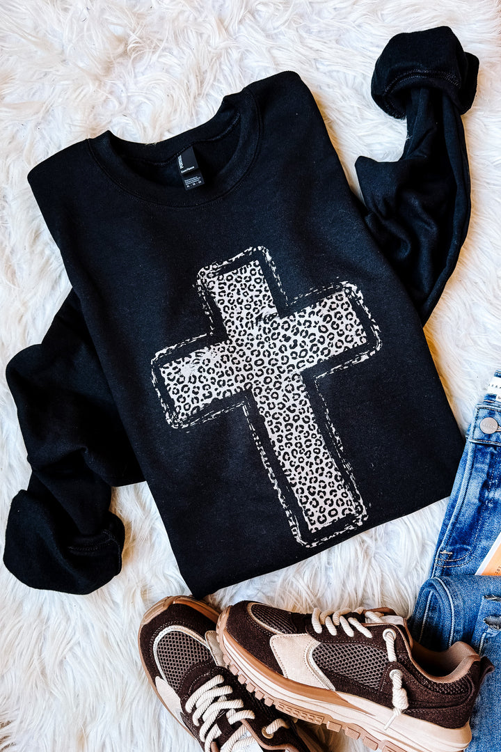 Leopard Cross Graphic Sweatshirt - Black