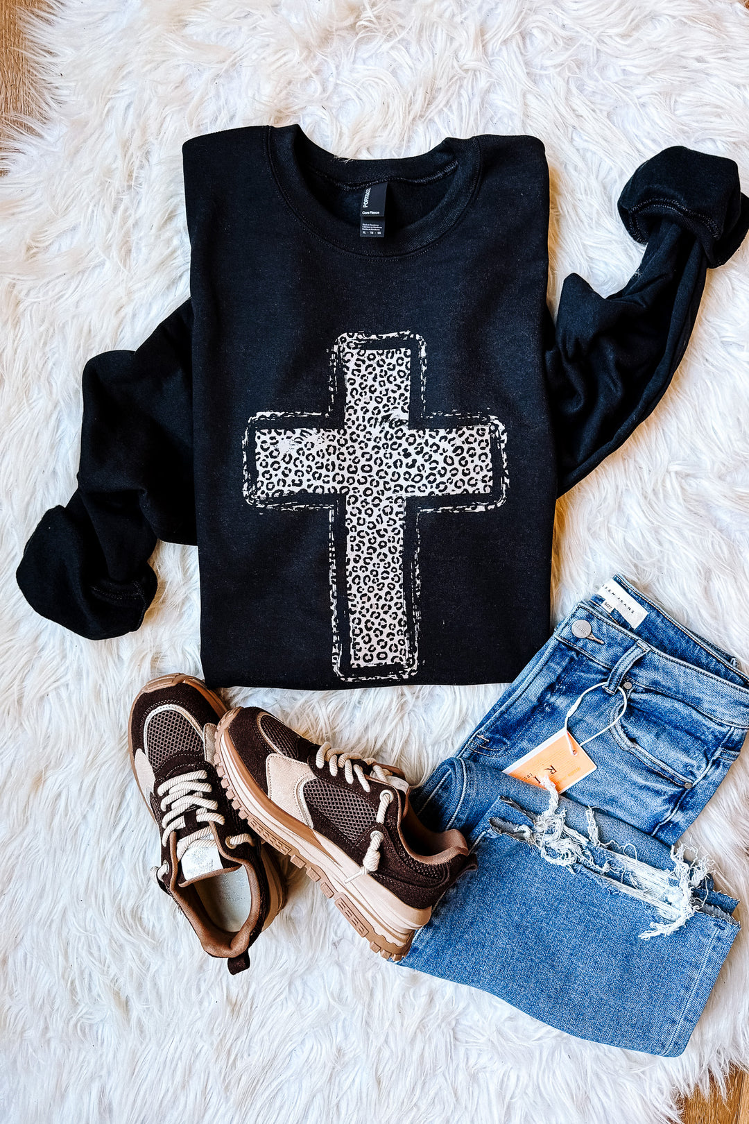 Leopard Cross Graphic Sweatshirt - Black