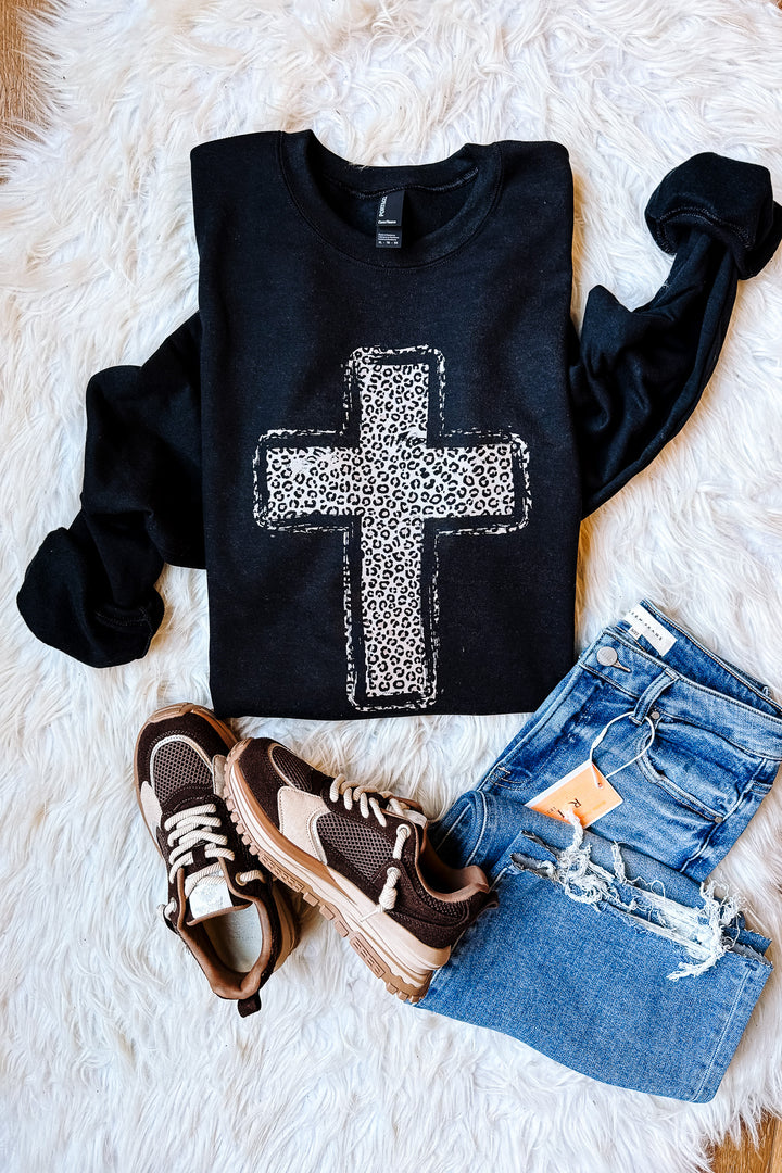 Leopard Cross Graphic Sweatshirt - Black
