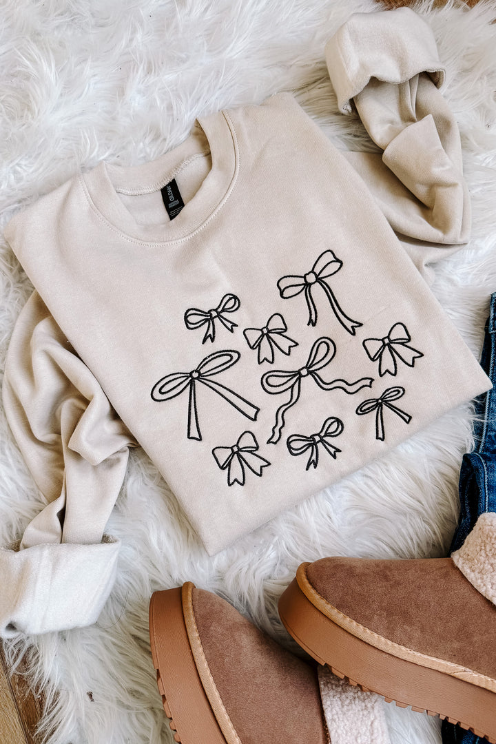 Black Bow Doodles Embroidered Sweatshirt - Sand