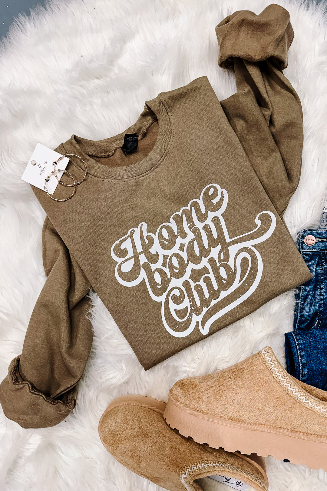 Retro Homebody Club Crewneck Sweatshirt - Brown