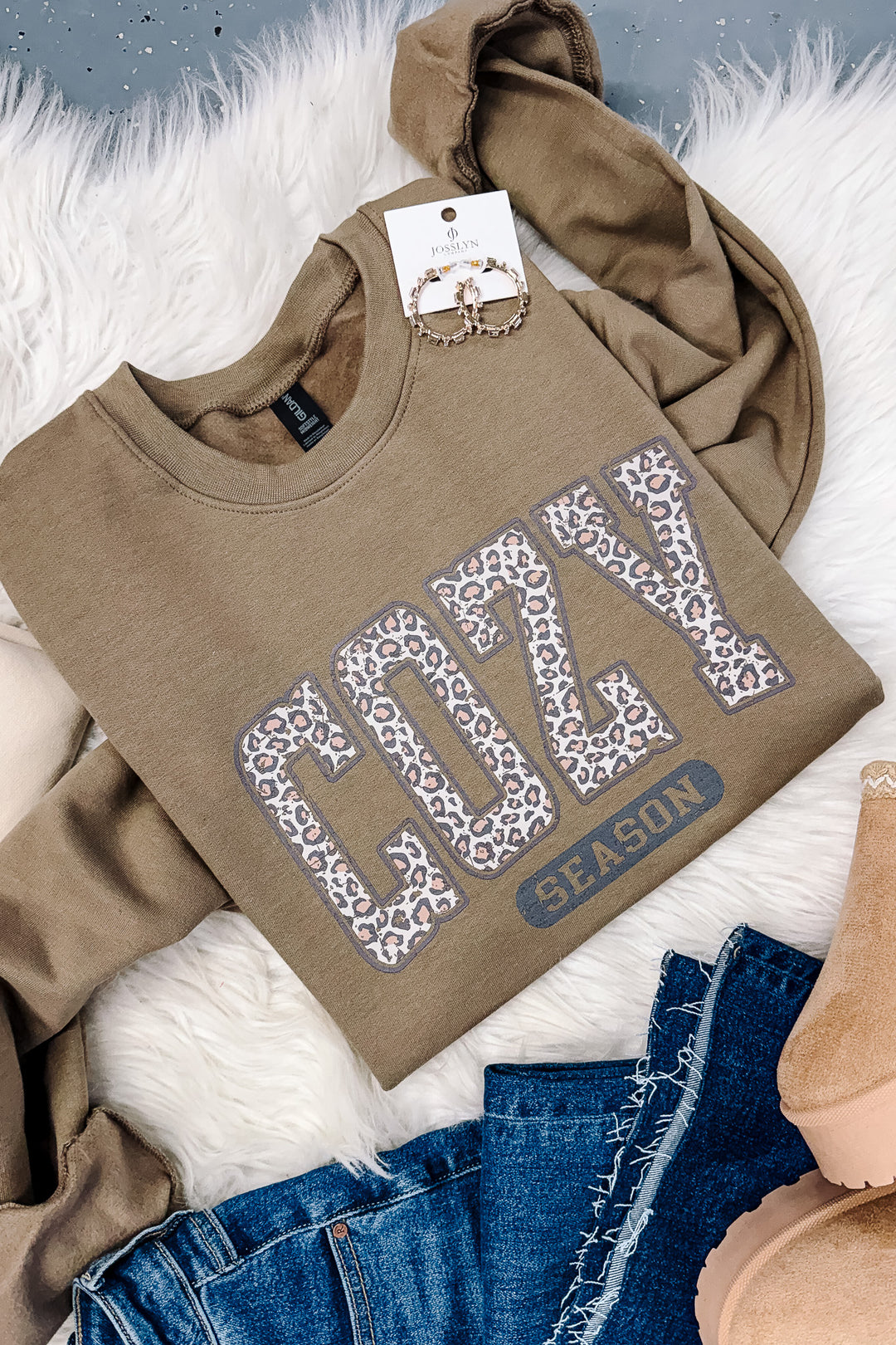 Leopard Cozy Season Crewneck Sweatshirt - Brown & Sand