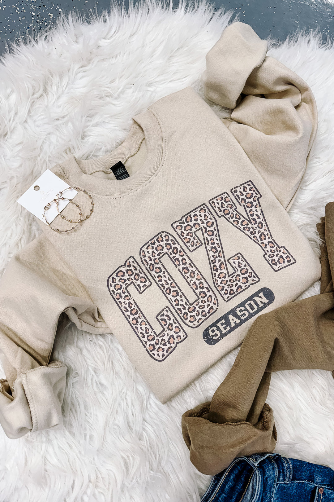 Leopard Cozy Season Crewneck Sweatshirt - Brown & Sand
