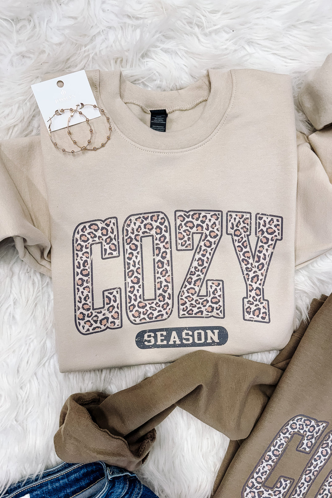 Leopard Cozy Season Crewneck Sweatshirt - Brown & Sand