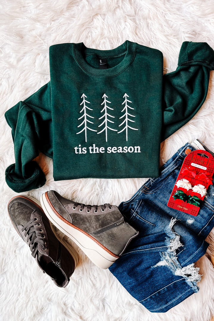 Tis The Season Embroidered Sweatshirt - Dark Green