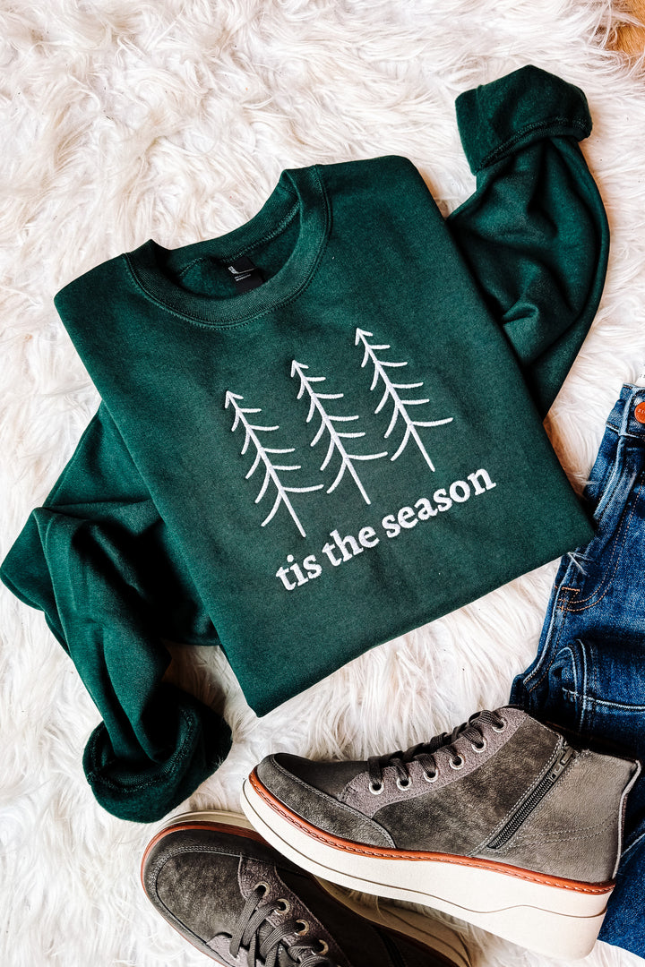 Tis The Season Embroidered Sweatshirt - Dark Green