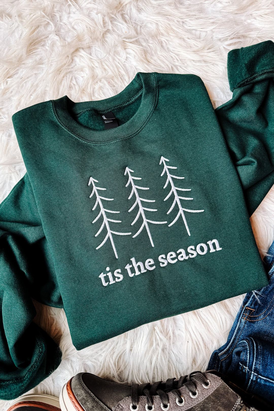 Tis The Season Embroidered Sweatshirt - Dark Green